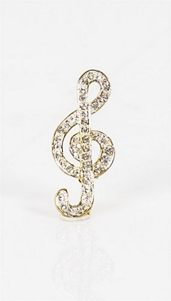 Crystal Encrusted Silver Gold Finish Bold Treble Clef Brooch