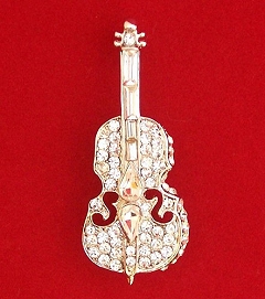 Simon Nicholas Crystal Rhinestones Silver Violin Brooch