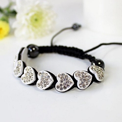 Shamballa Crystal Bracelet White Love Hearts