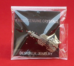 Crystal Encrusted Pewter-Finish Violin Brooch