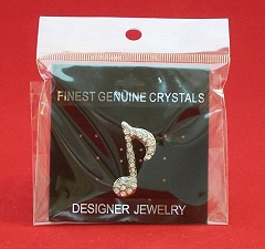 Crystal Encrusted Silver Finish Single Quaver Brooch
