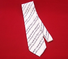 Mens Elegant Music Notes White Silk Tie
